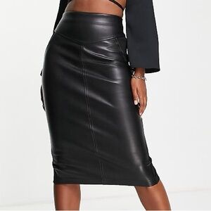 Black Faux Leather Pencil Skirt